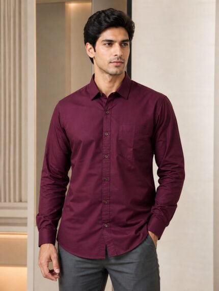 Premium Stylish Wine Plain Full Shirt for Men