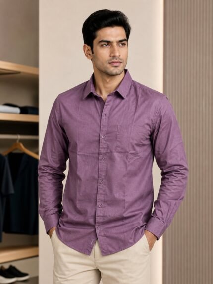 Premium Classic Lite Purple Plain Full Shirt for Men