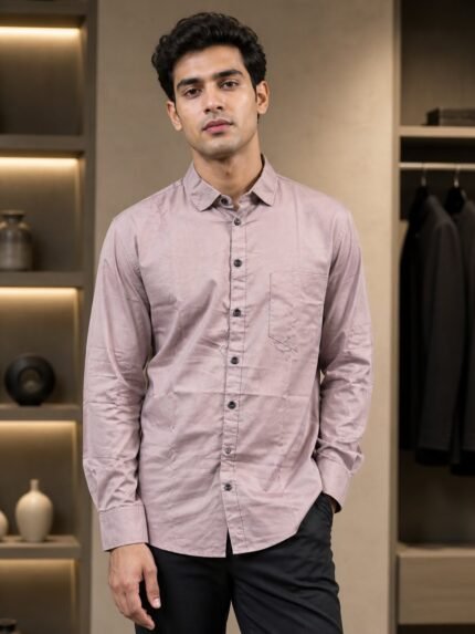 Premium Trendy Baby Pink Plain Full Shirt for Men