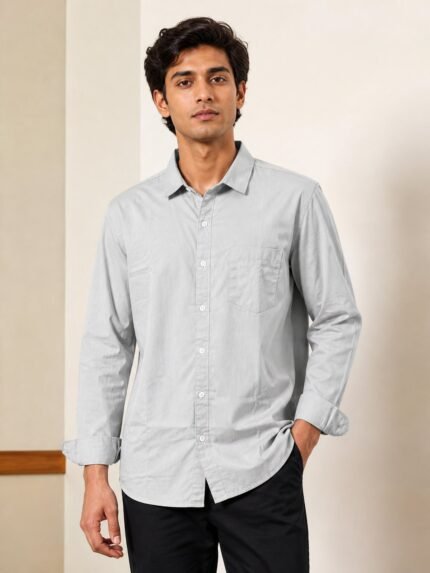 Premium Classic Lite Grey Plain Full Shirt for Men