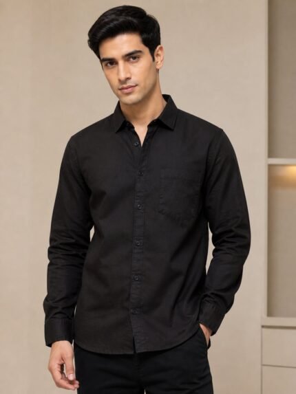 Premium Trendy Black Plain Full Shirt for Men
