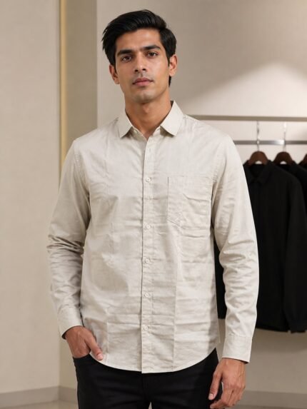 Premium Classic Cream Plain Full Shirt for Men