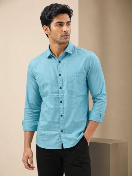 Premium Sky Blue Plain Full Shirt for Men