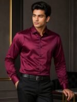 Classic Solid Maroon Plain Full Shirt for Men