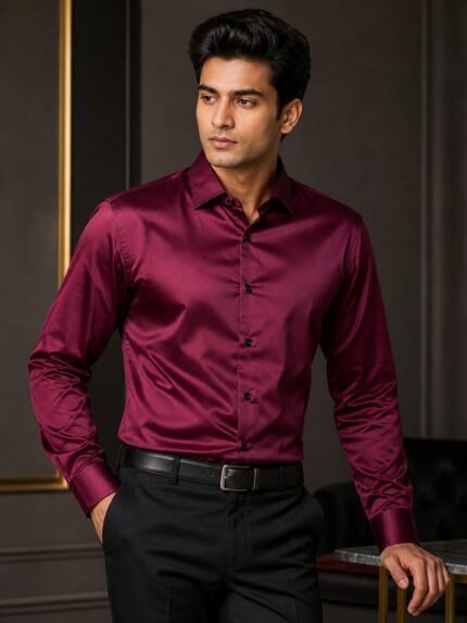 Classic Solid Maroon Plain Full Shirt for Men