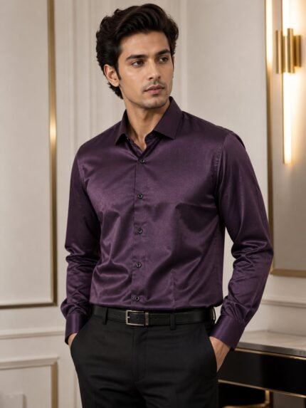 Trendy Solid Dark Purple Full Shirt for Men