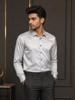 Classic Solid Light Grey Full Shirt for Men