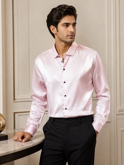 Classic Solid Light Pink Full Shirt for Men & Premium