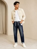 Classic Dark Blue Basic Denim Jeans for Men