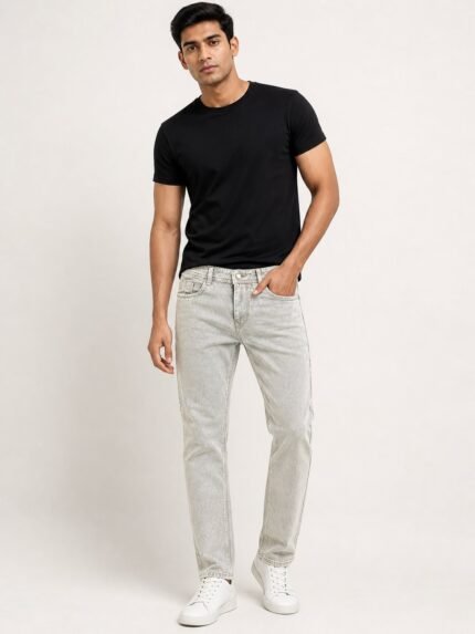 Stylish Cream Baggy Jeans for Men & Premium