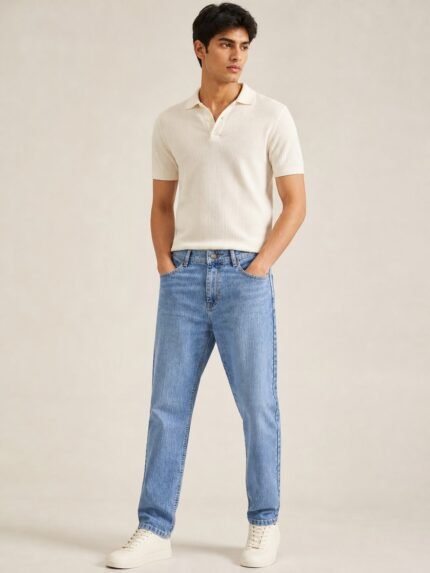 Classic Ice Blue Baggy Jeans for Men & Stylish