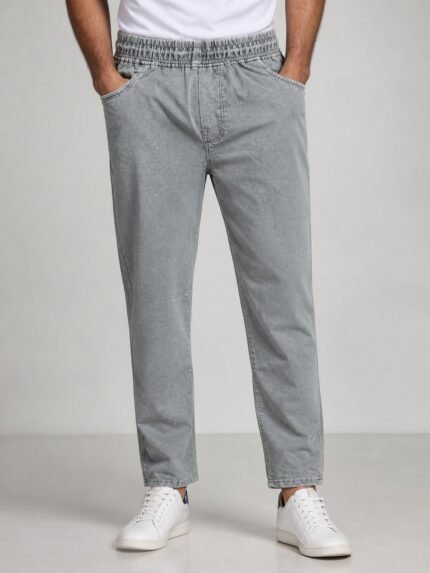 Classic Lite Green Denim Track Pants for Men