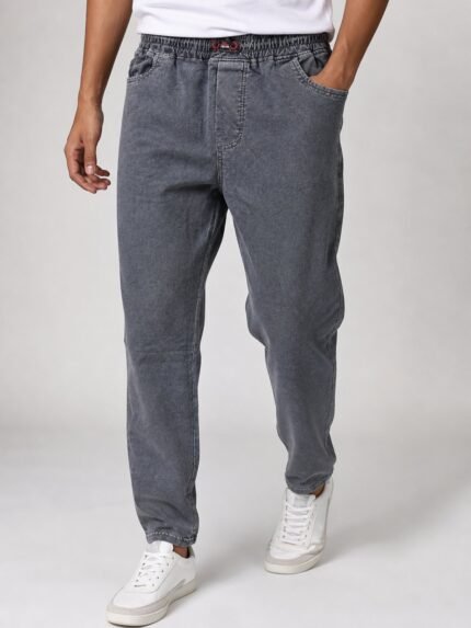 Trendy Dark Grey Denim Track Pants for Men & Charcoal