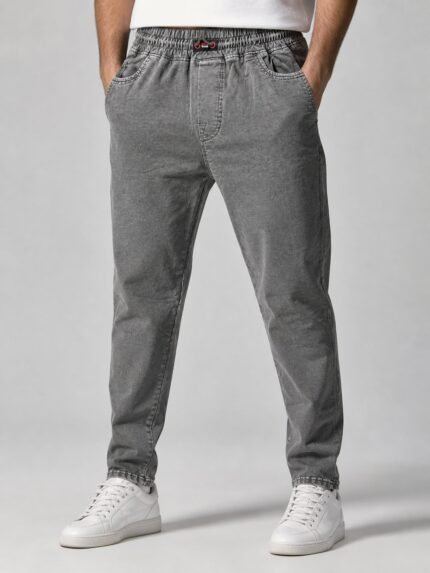 Classic Lite Brown Denim Track Pants for Men & Earthy