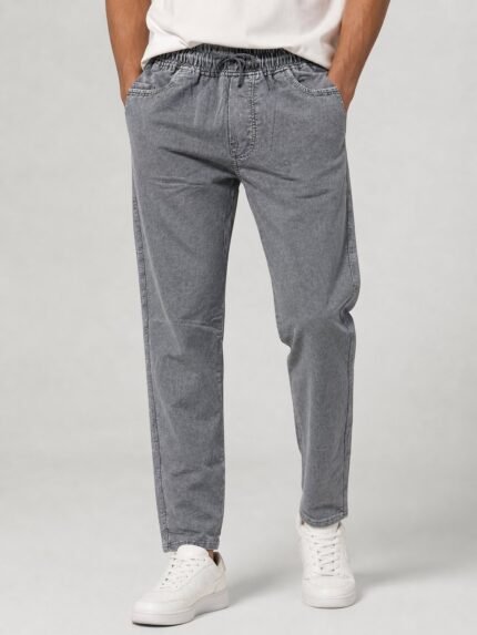 Classic Lite Grey Denim Track Pants for Men & Premium