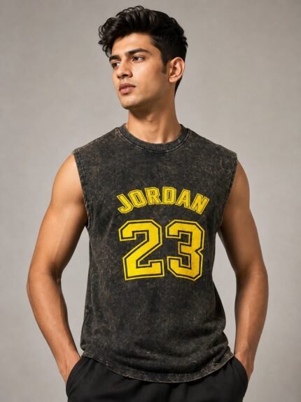 Dark Brown Denim Gym Vest for Men & Heavy