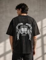 Trendy Printed Brown Denim Oversize T-Shirt For Men