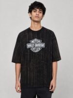 Trendy Printed Brown Denim Oversize T-Shirt For Men