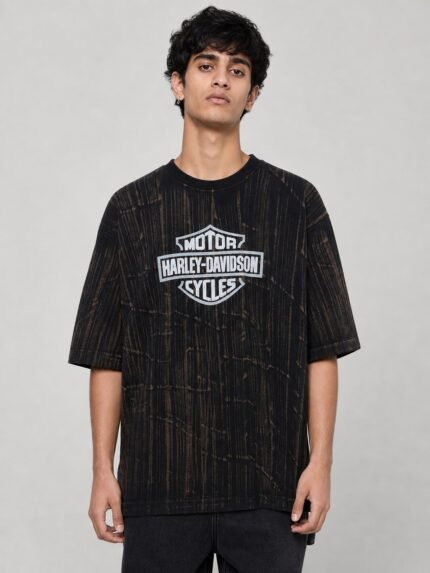 Trendy Printed Brown Denim Oversize T-Shirt For Men