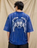 Stylish Printed Blue Denim Oversize T-Shirt for Men