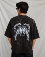 Stylish Printed Dark Brown Denim Oversize T-Shirt & Trendy