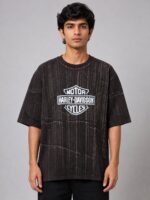 Stylish Printed Dark Brown Denim Oversize T-Shirt & Trendy
