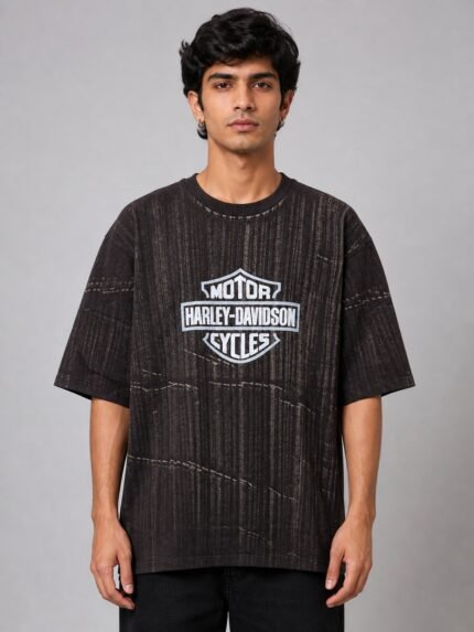 Stylish Printed Dark Brown Denim Oversize T-Shirt & Trendy