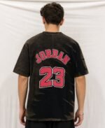 Printed Dark Brown Denim Oversize T-Shirt & Classic
