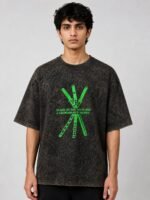 Classic Brown Printed Denim Oversize T-Shirt & Earthy
