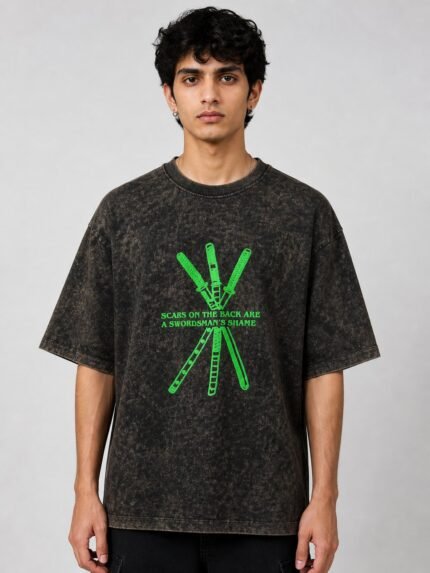 Classic Brown Printed Denim Oversize T-Shirt & Earthy