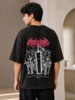 Dark Brown Printed Denim Oversize T-Shirt & Earthy