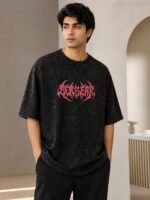 Dark Brown Printed Denim Oversize T-Shirt & Earthy