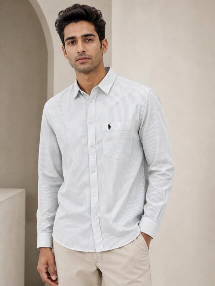 Premium Ice Blue Stripe Full Shirt for Men & Trendy