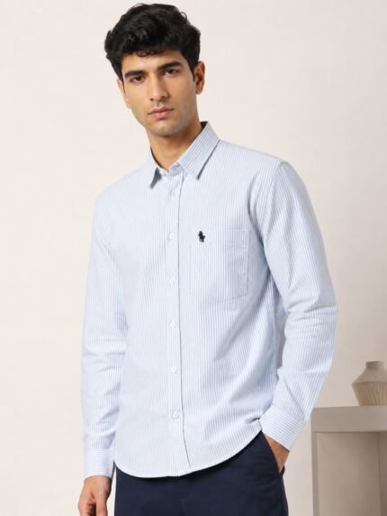 Stylish Sky Blue Stripe Full Shirt for Men & Trendy