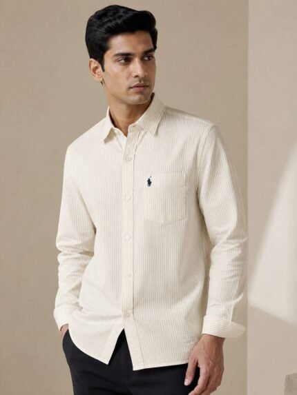 Stylish Lite Yellow Stripe Full Shirt for Men & Trendy