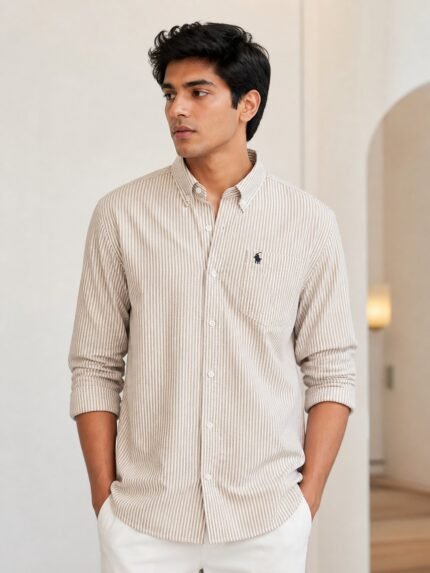 Trendy Lite Yellow Stripe Full Shirt for Men & Summer