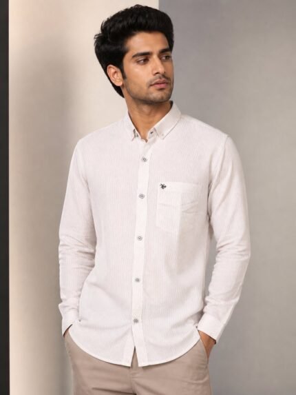 Trendy Peach Stripe Full Shirt for Men & Summer