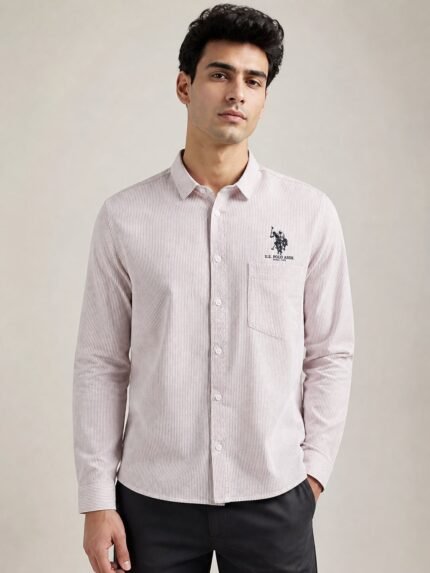 Classic Lite Pink Stripe Full Shirt for Men & Premium