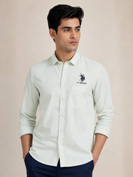 Classic Lite Green Stripe Full Shirt for Men & Premium