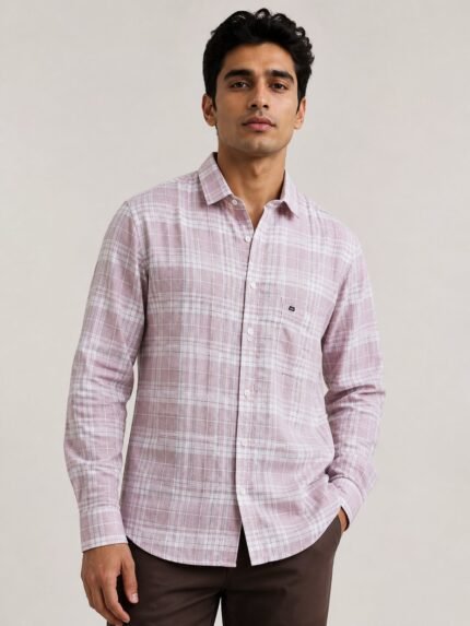 Trendy Lite Pink Checks Full Shirt for Men