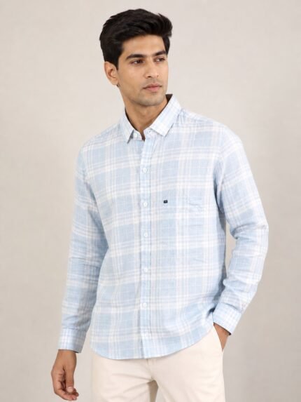 Trendy Sky Blue Checks Full Shirt for Men & Premium