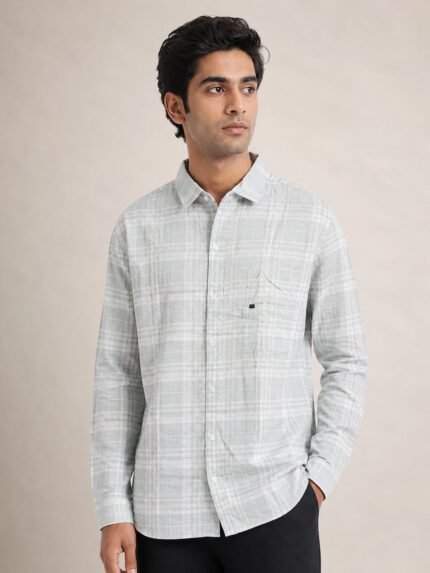 Classic Lite Grey Checks Full Shirt for Men & Premium