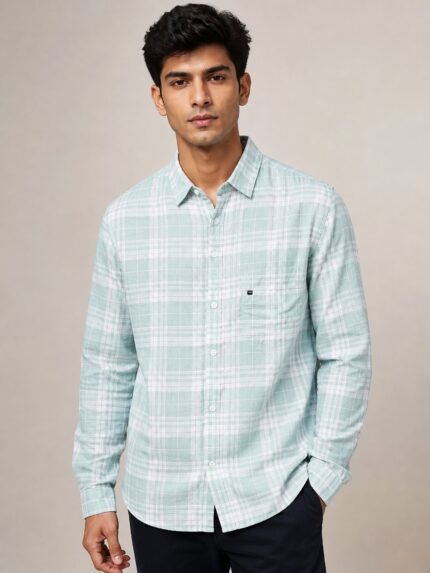 Trendy Lite Green Checks Full Shirt for Men & Premium