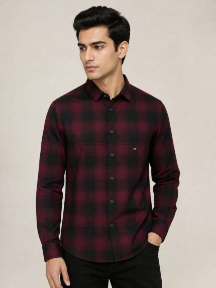 Trendy Red Checks Full Shirt for Men & Festive