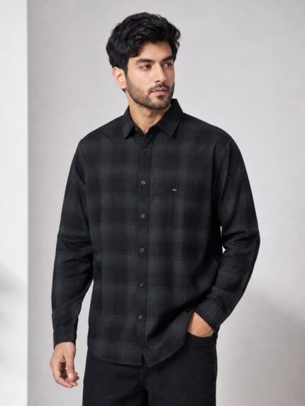 Trendy Dark Green Checks Full Shirt for Men