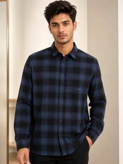Classic Dark Blue Full Checks Shirt for Men