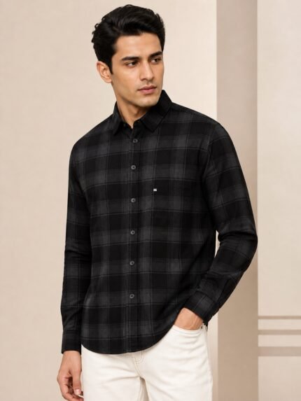 Stylish Dark Grey Full Checks Shirt for Men