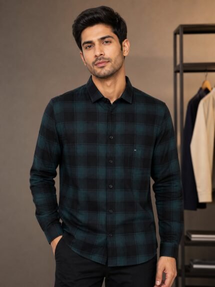 Classic Dark Green Full Checks Shirt for Men