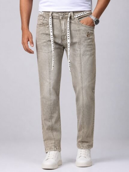 Stylish Cream Chinese Denim Jeans for Men & Off-White