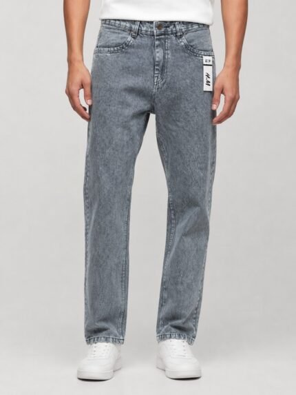 Classic Light Grey Baggy Jeans for Men & Neutral